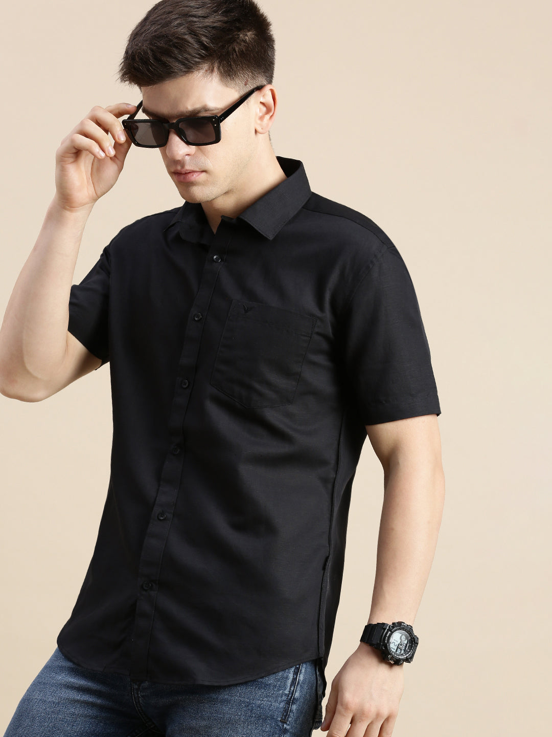 Men Black Solid Casual Shirt