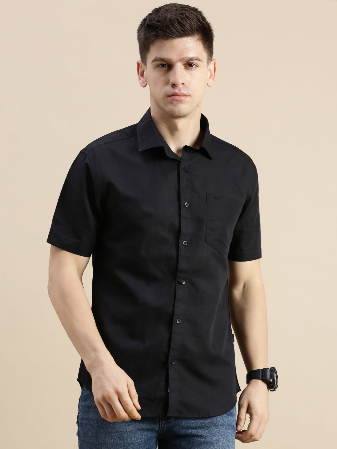 Men Black Solid Casual Shirt