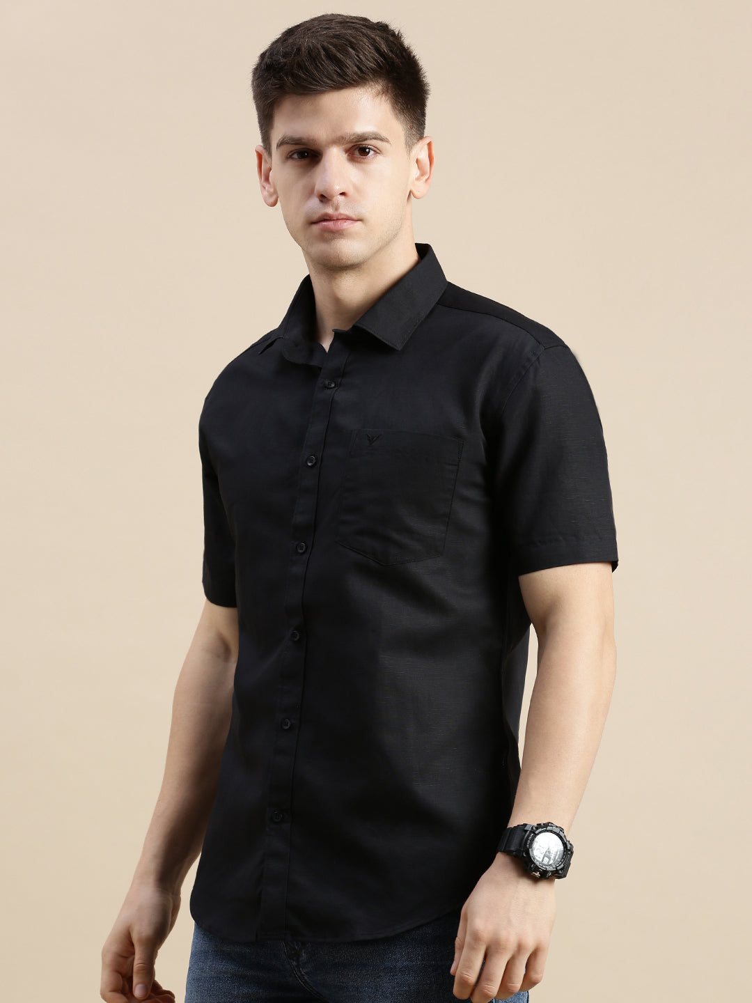 Men Black Solid Casual Shirt