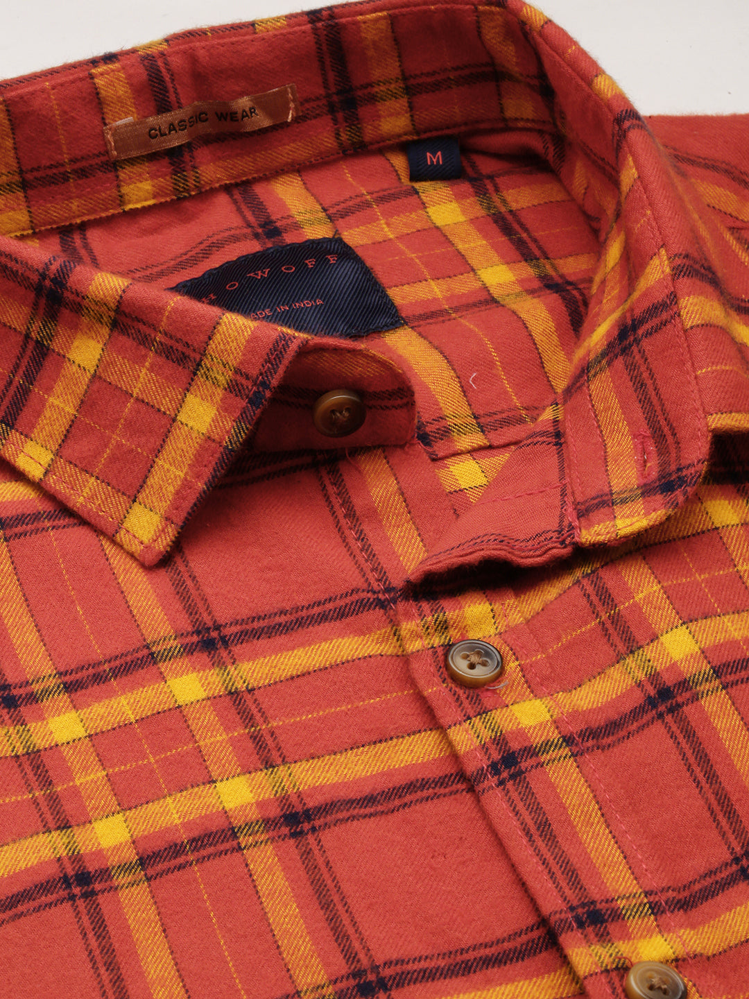 Men Rust Checked Casual Shirt