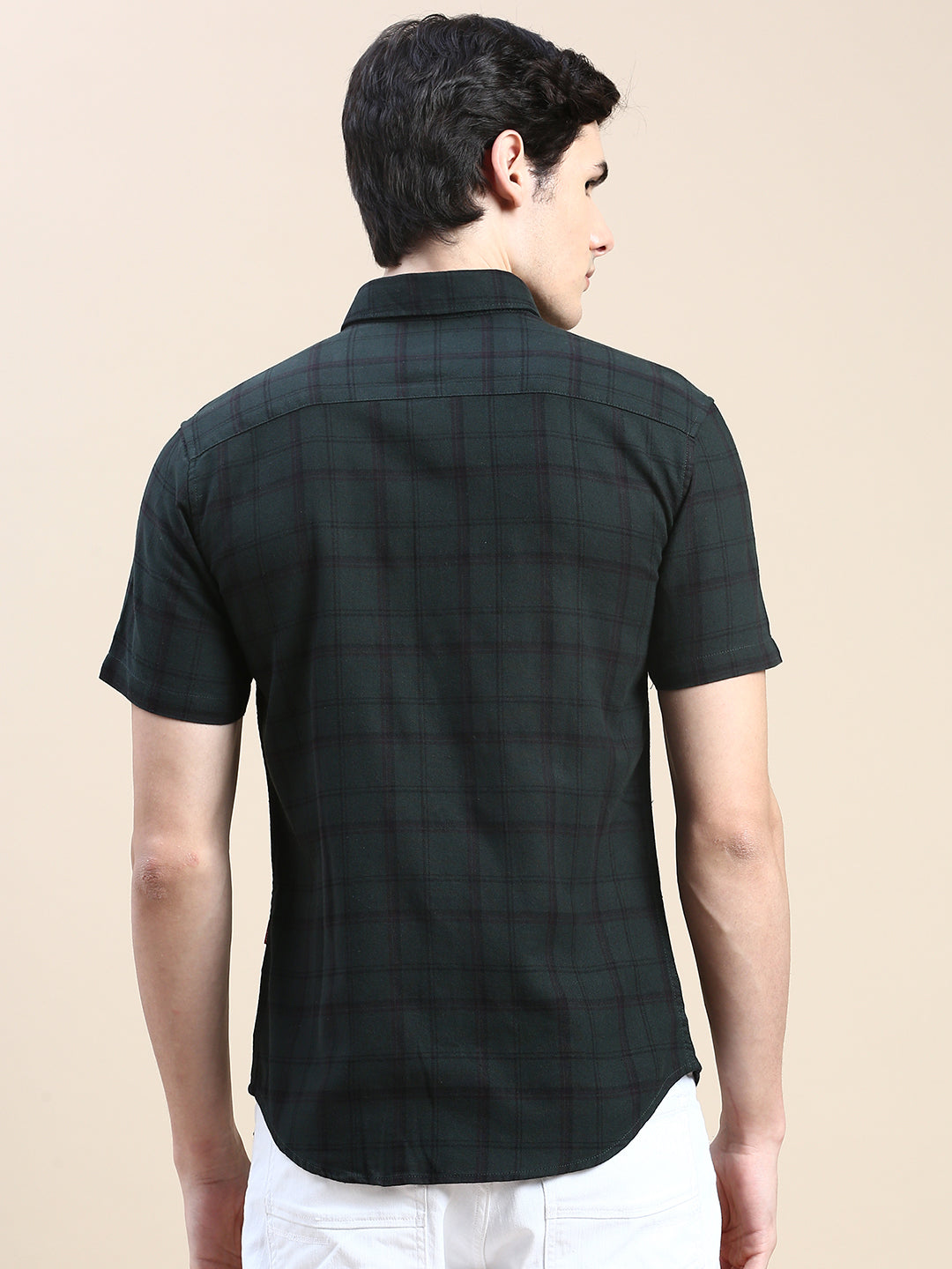 Men Green Checked Casual Shirt