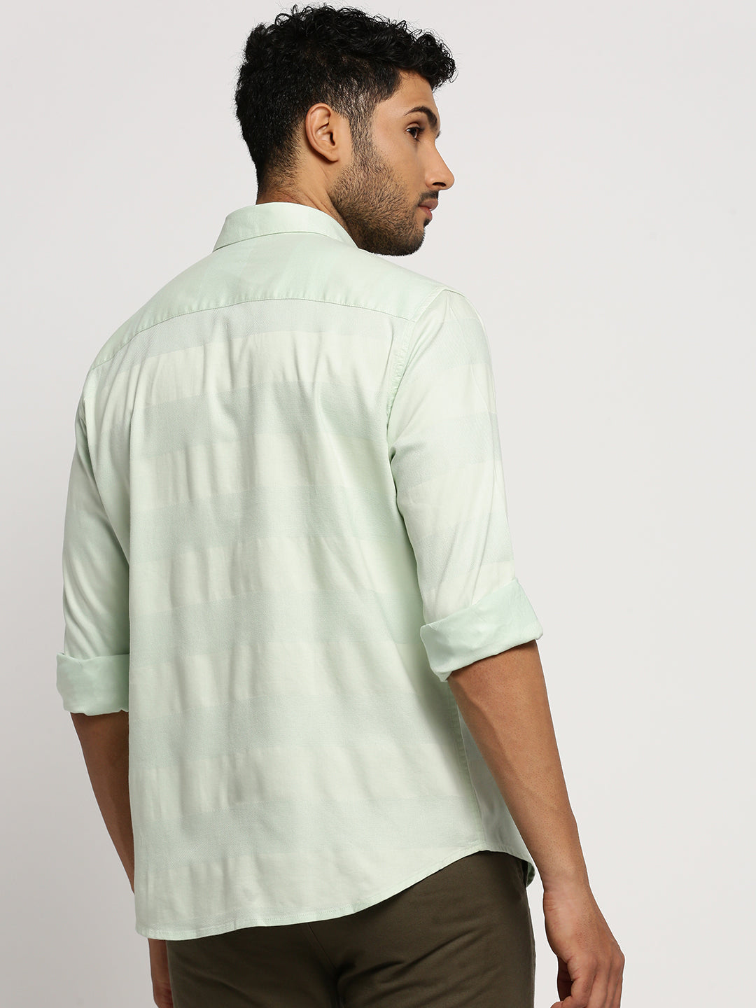 Men Sea Green Spread Collar Solid Shirt