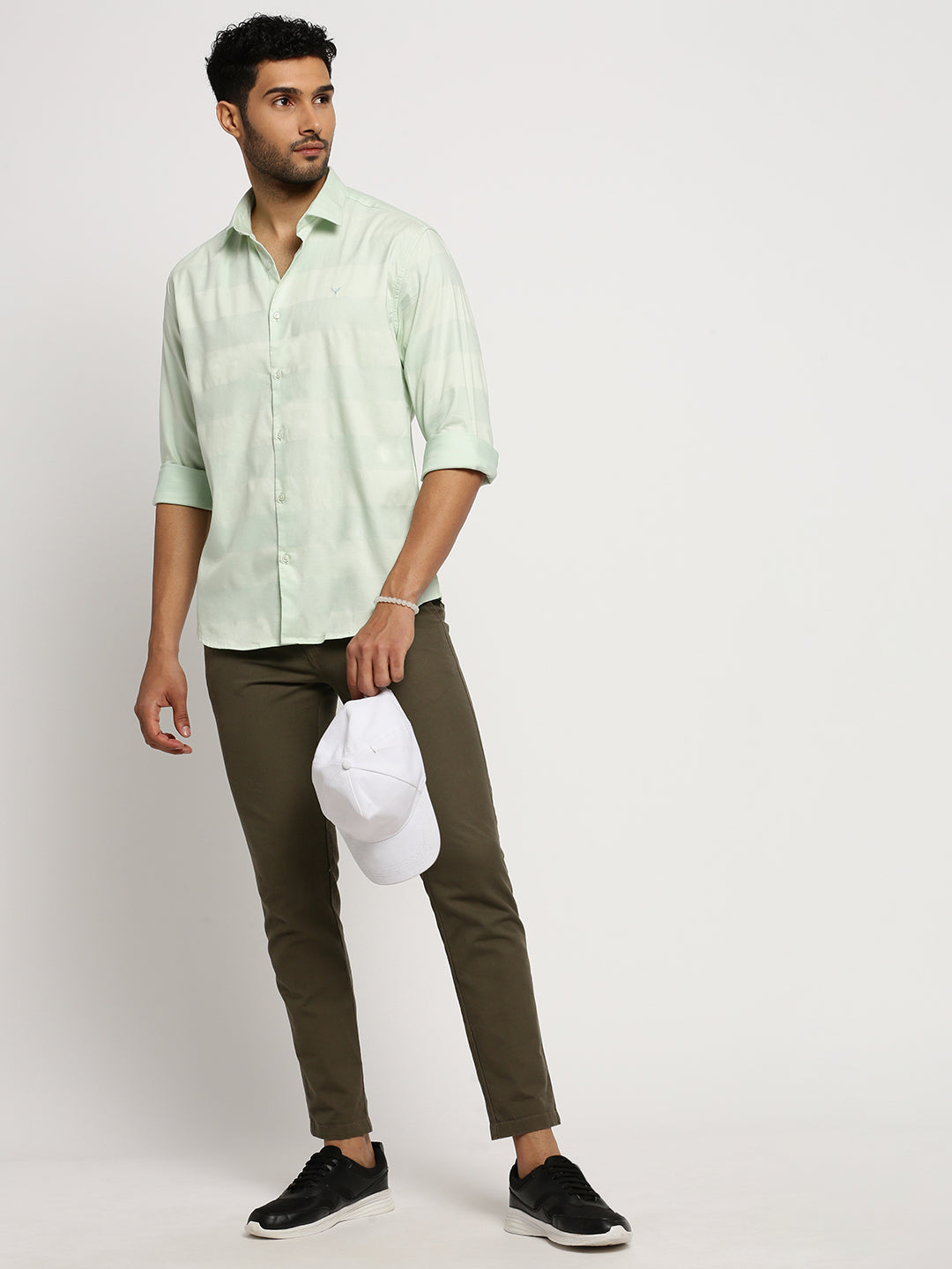 Men Sea Green Spread Collar Solid Shirt