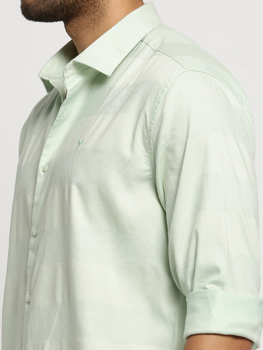 Men Sea Green Spread Collar Solid Shirt