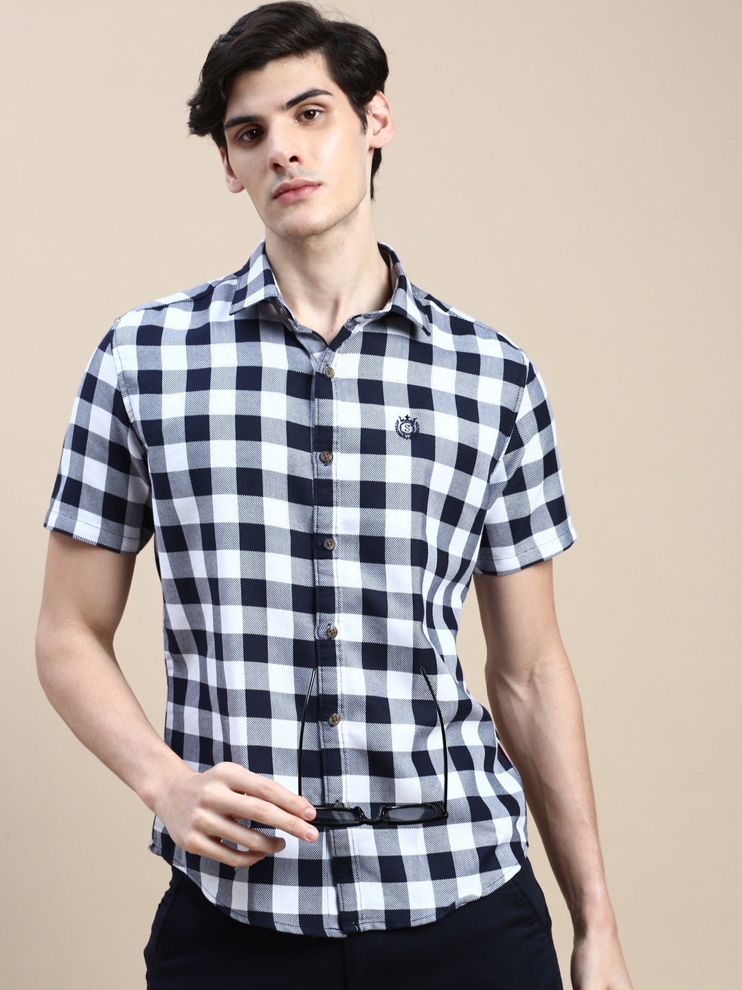 Men White Checked Casual Shirt