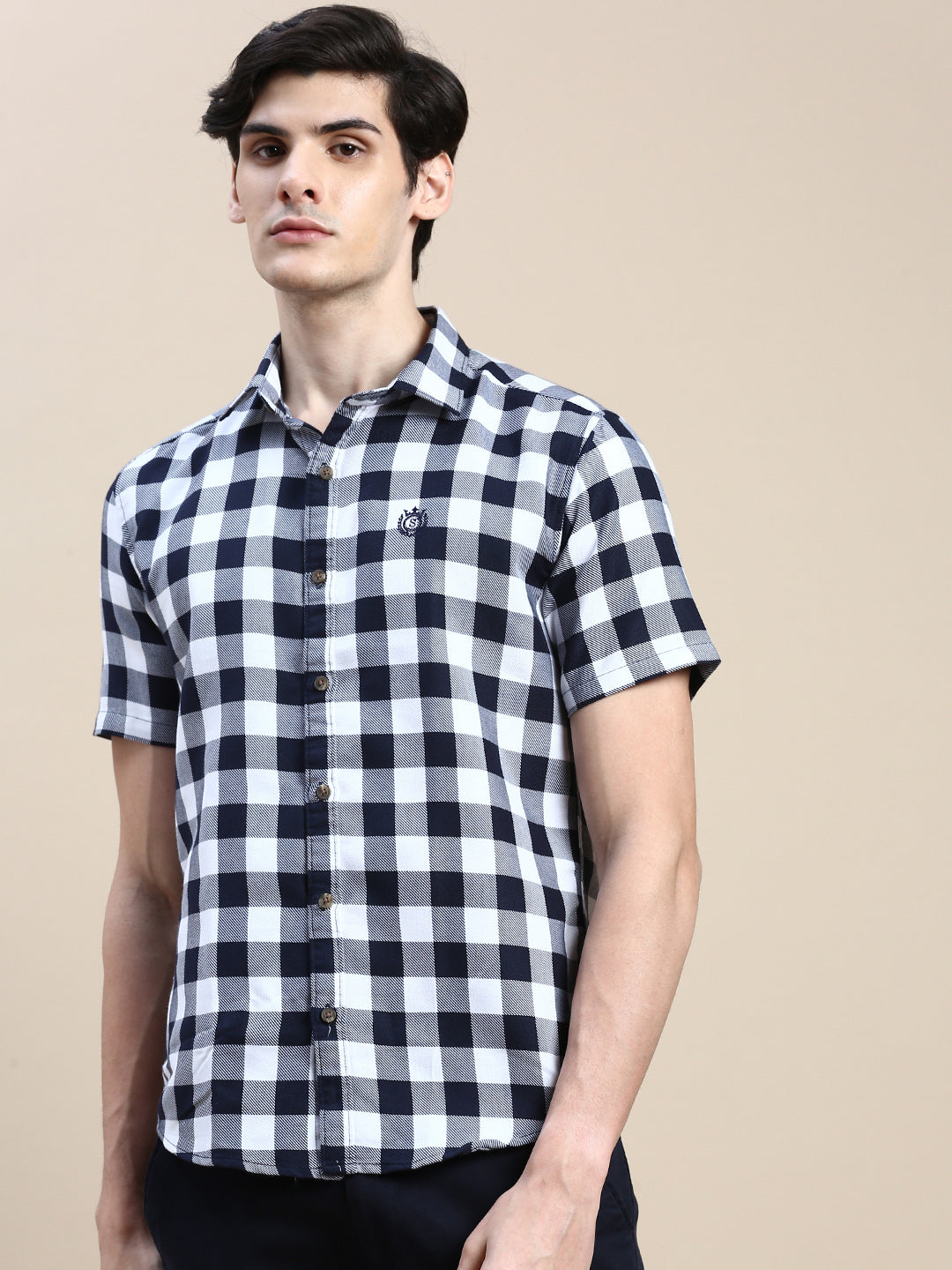 Men White Checked Casual Shirt