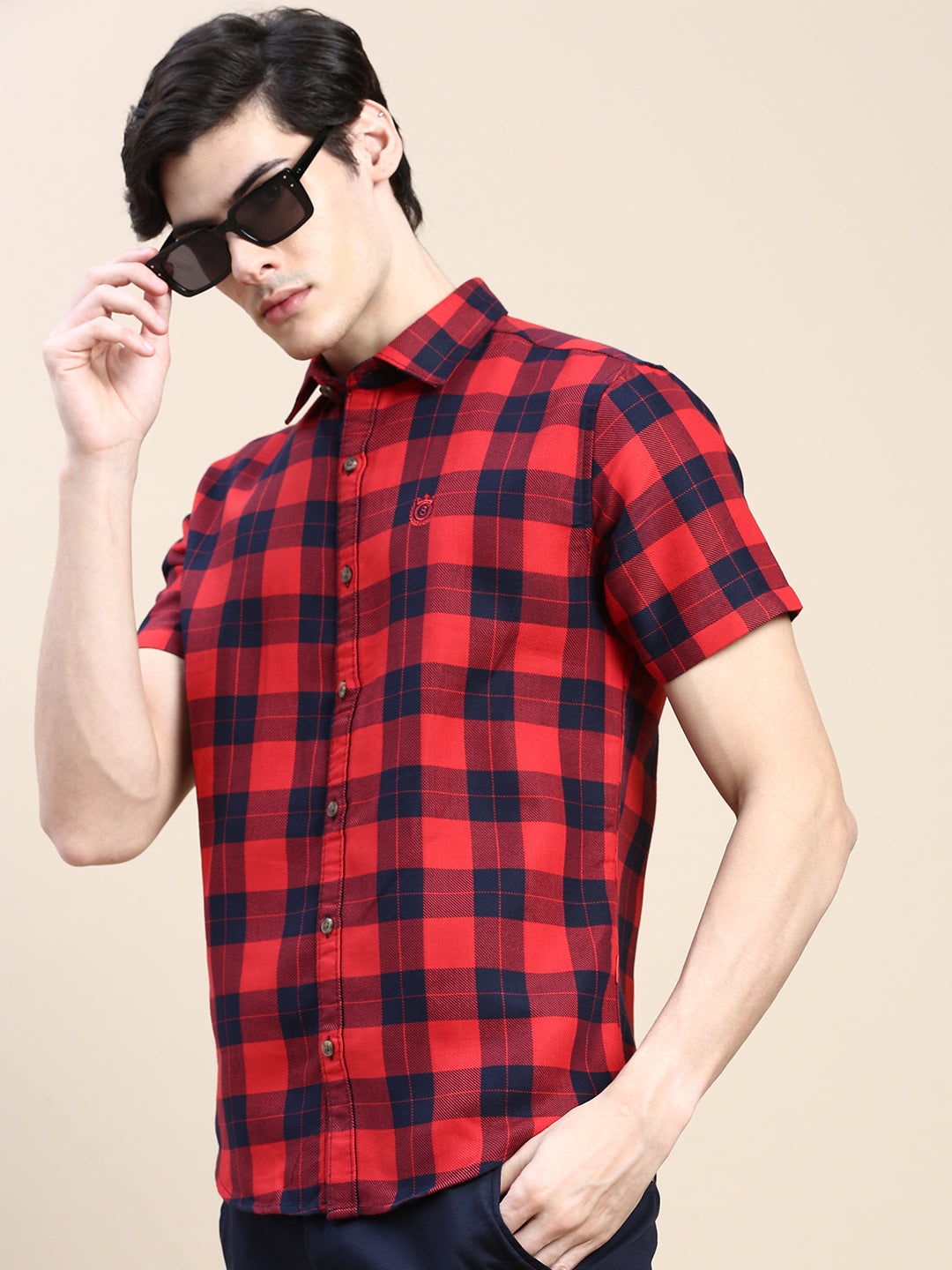 Men Red Checked Casual Shirt