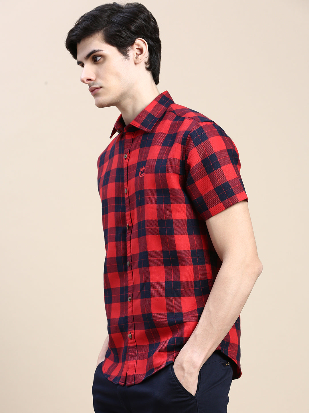 Men Red Checked Casual Shirt