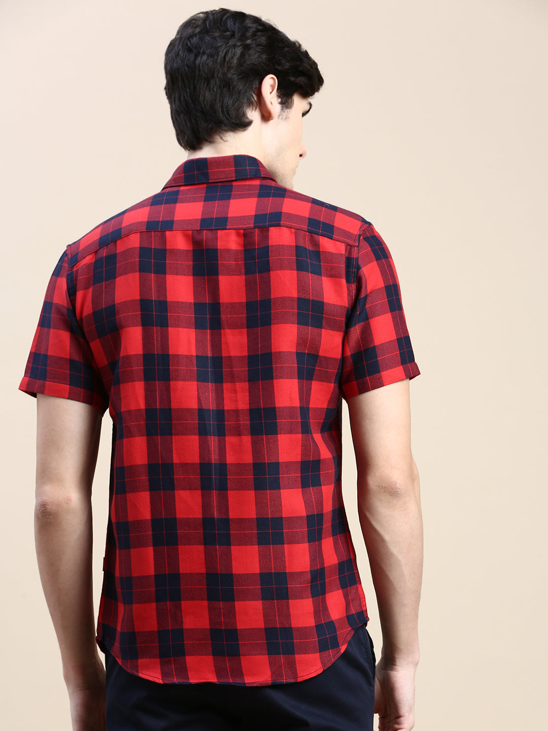 Men Red Checked Casual Shirt