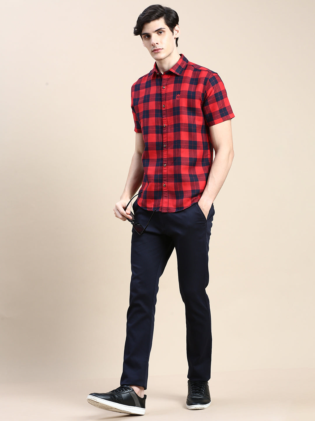 Men Red Checked Casual Shirt