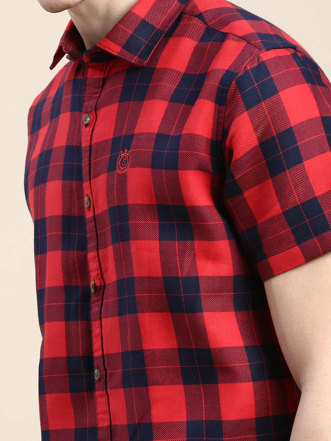 Men Red Checked Casual Shirt