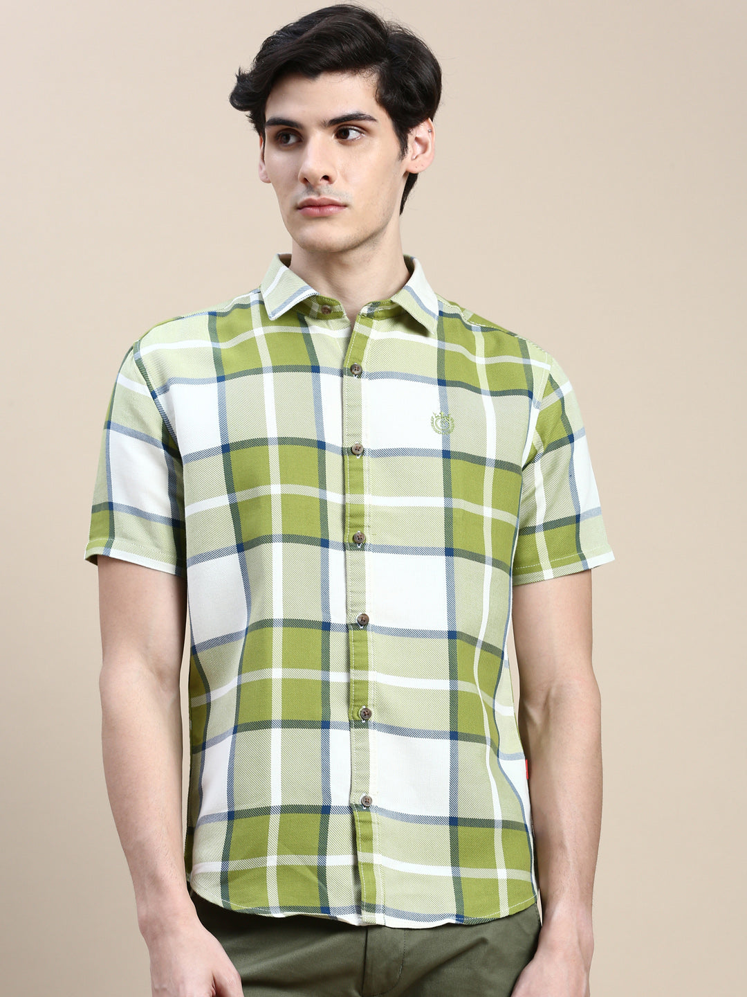 Men Green Checked Casual Shirt