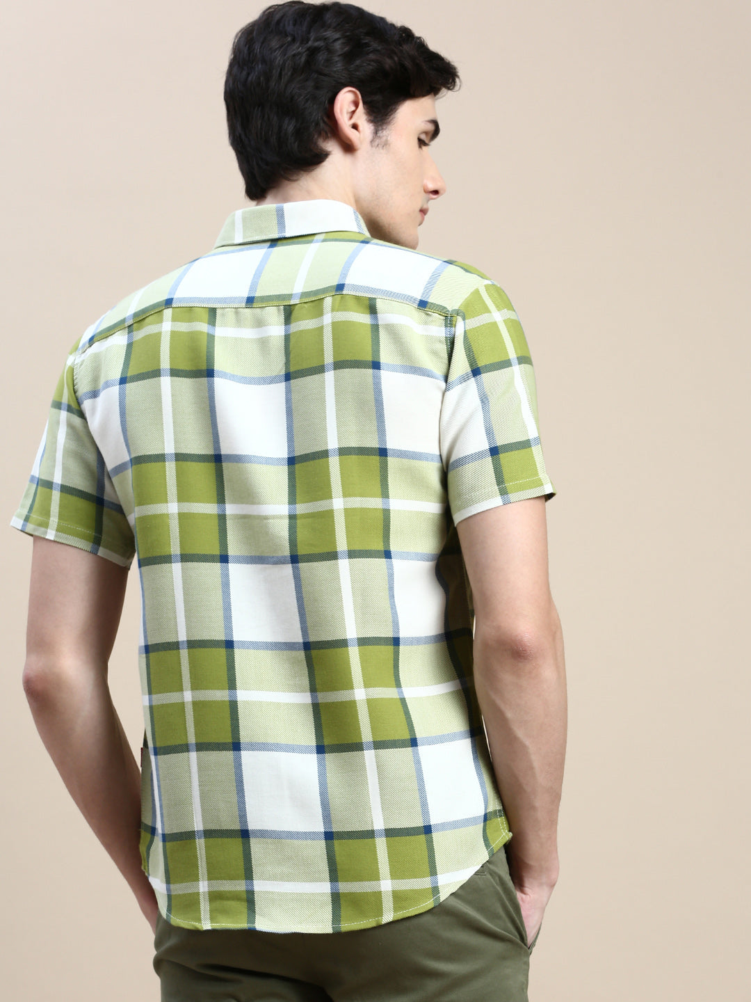 Men Green Checked Casual Shirt