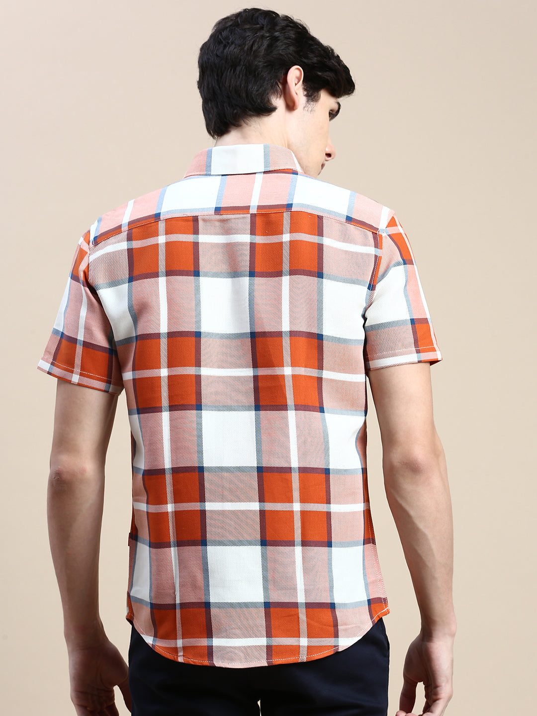 Men Orange Checked Casual Shirt