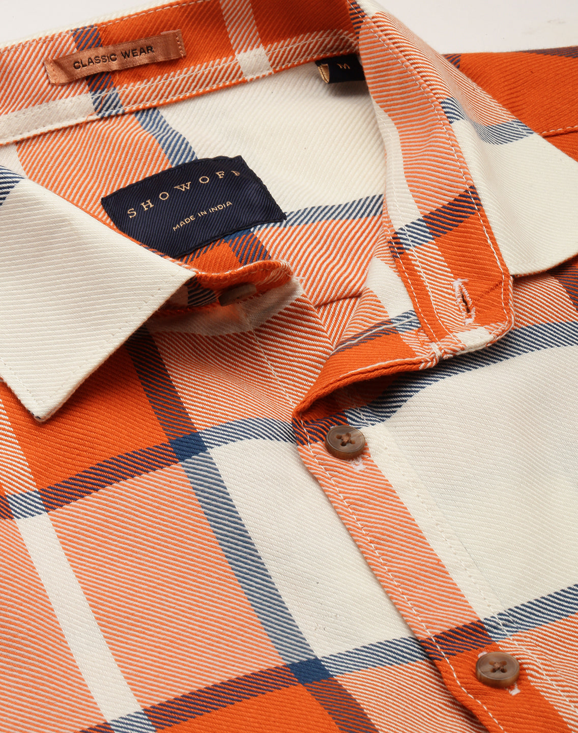 Men Orange Checked Casual Shirt