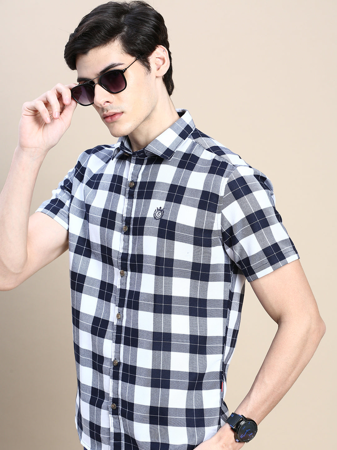 Men White Checked Casual Shirt