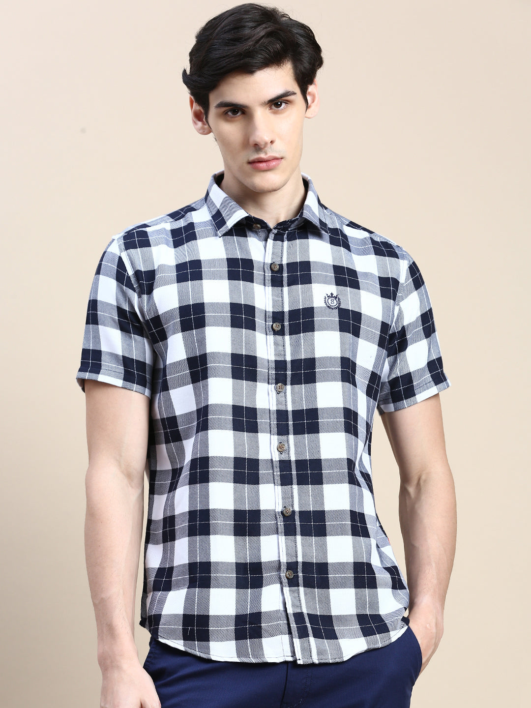 Men White Checked Casual Shirt