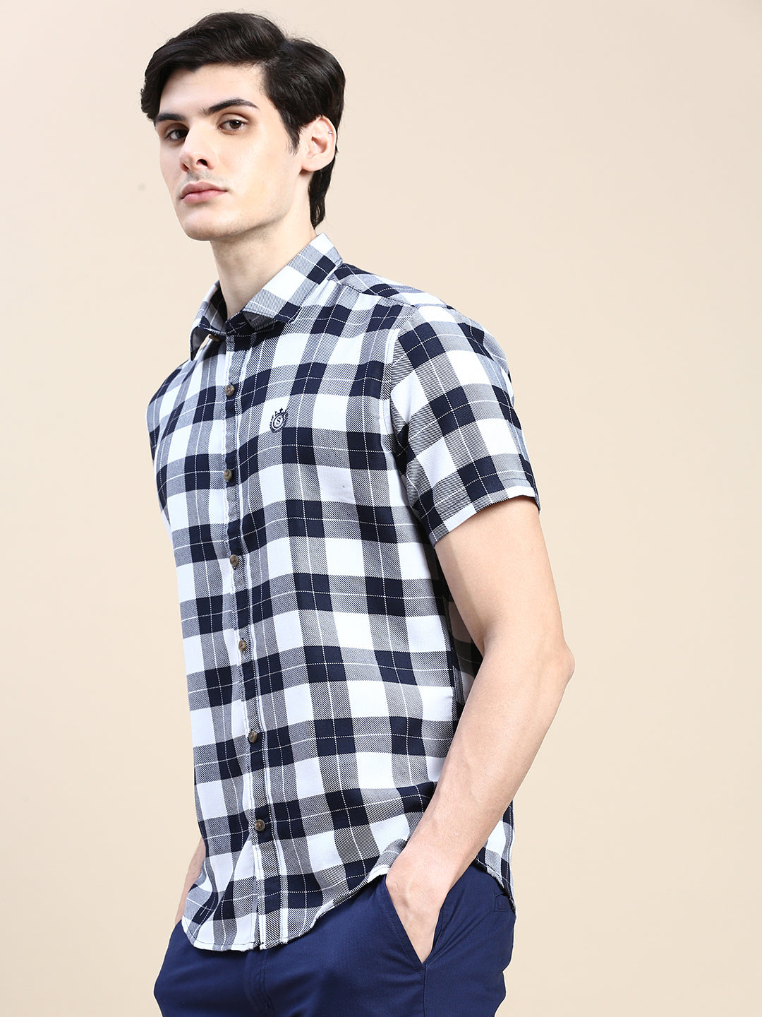 Men White Checked Casual Shirt