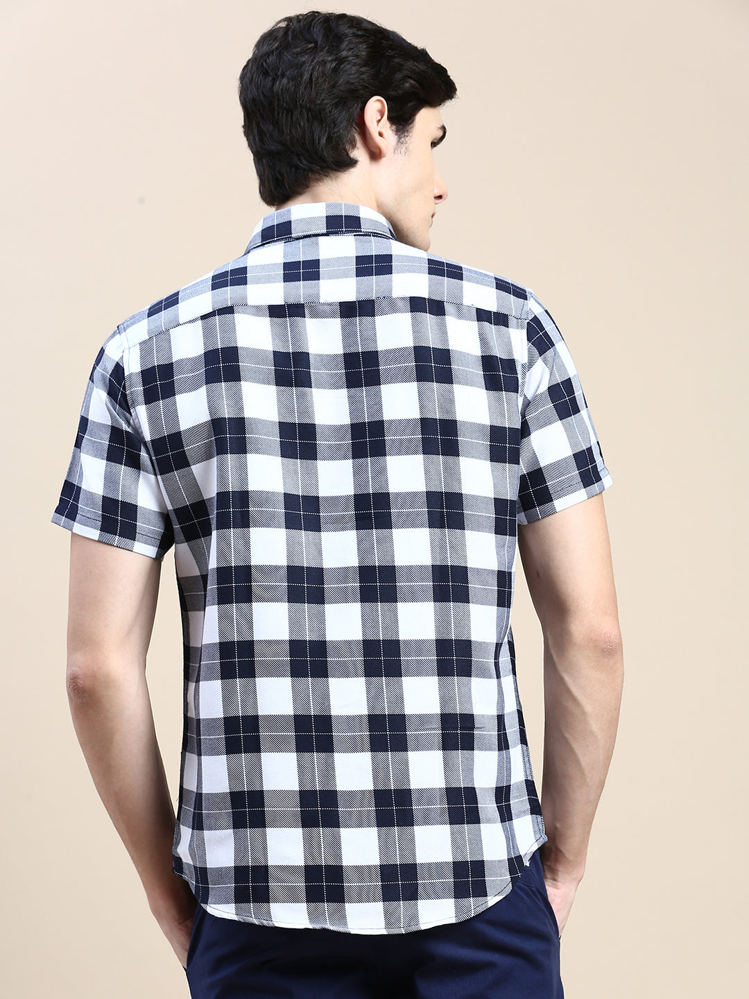 Men White Checked Casual Shirt