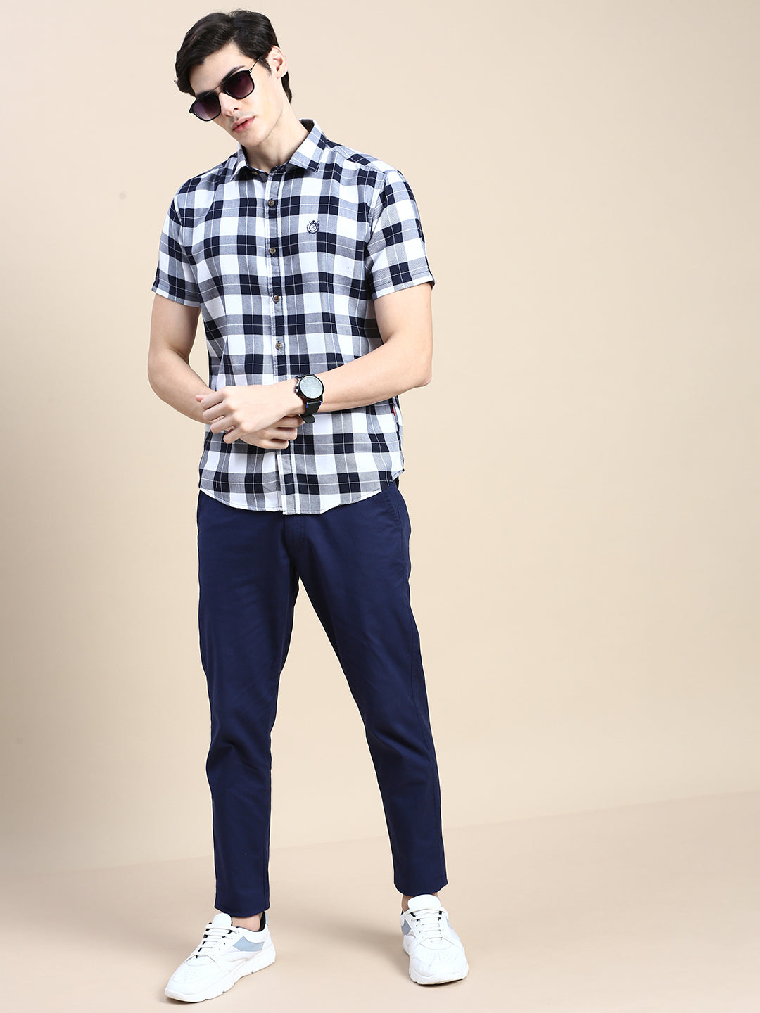 Men White Checked Casual Shirt