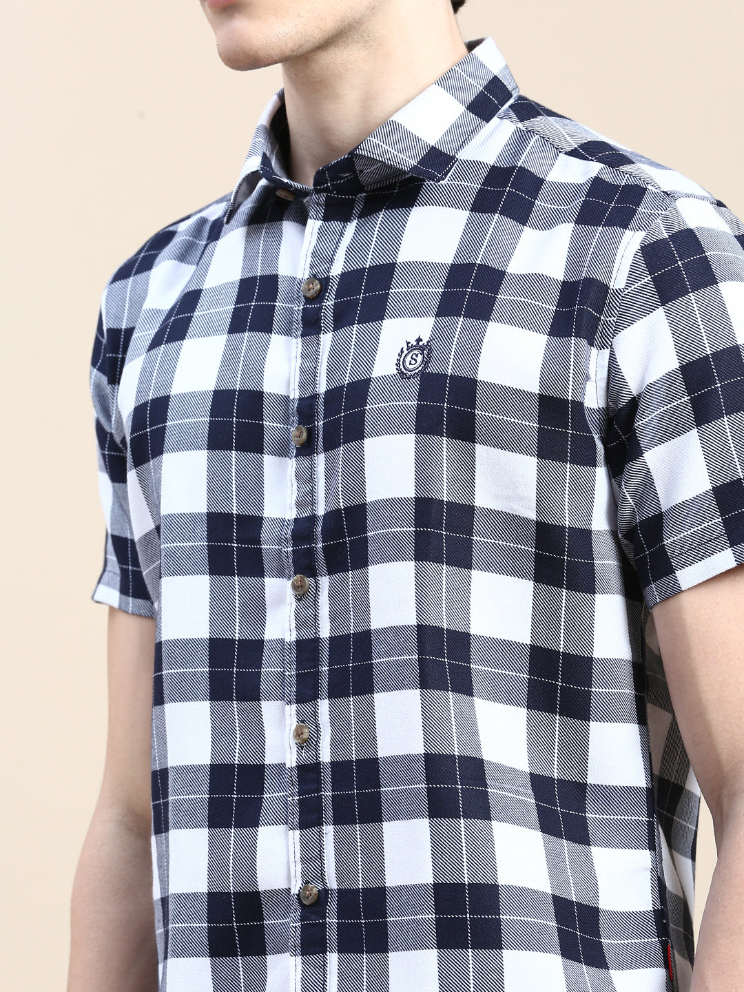 Men White Checked Casual Shirt