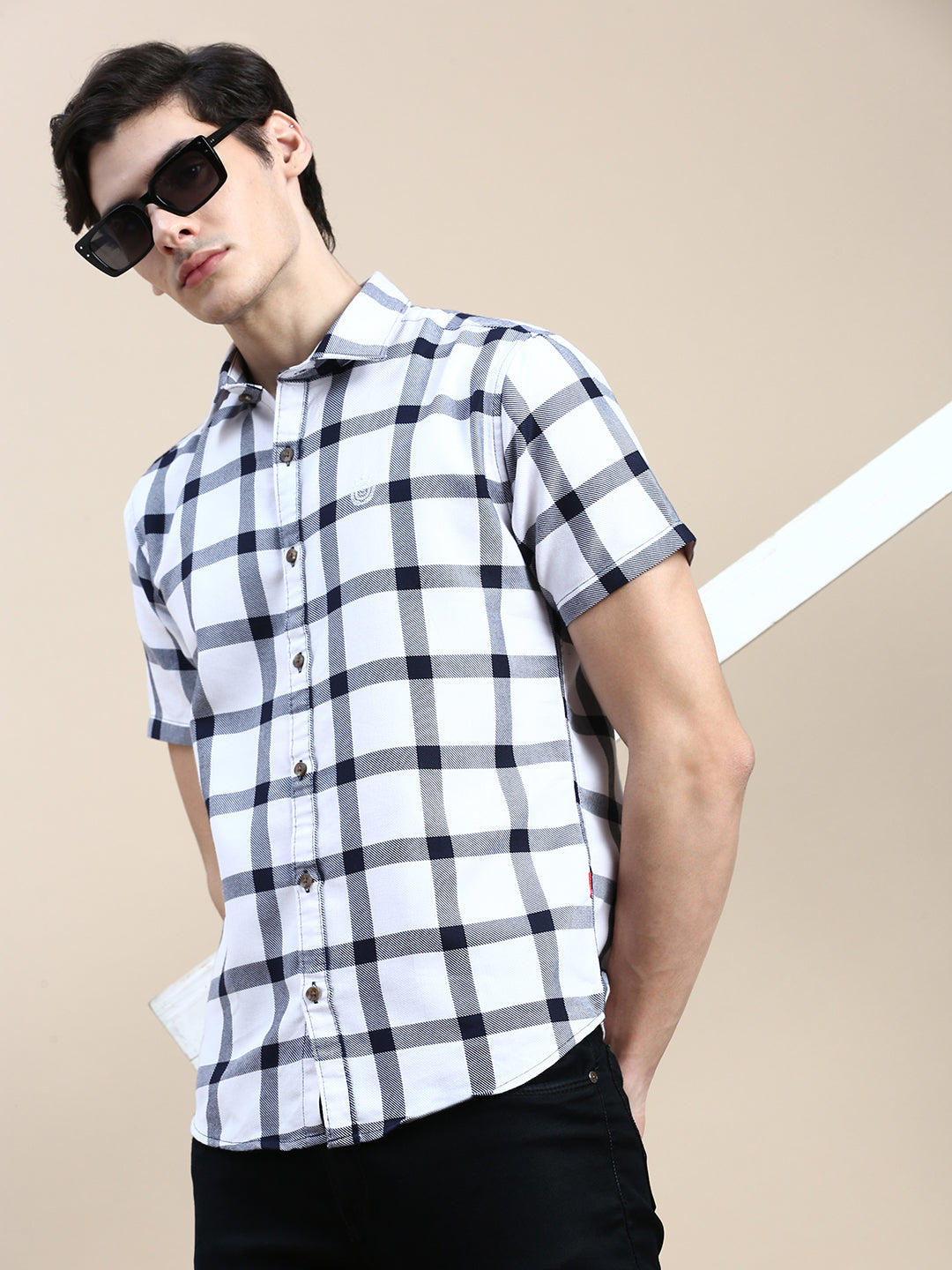 Men White Checked Casual Shirt