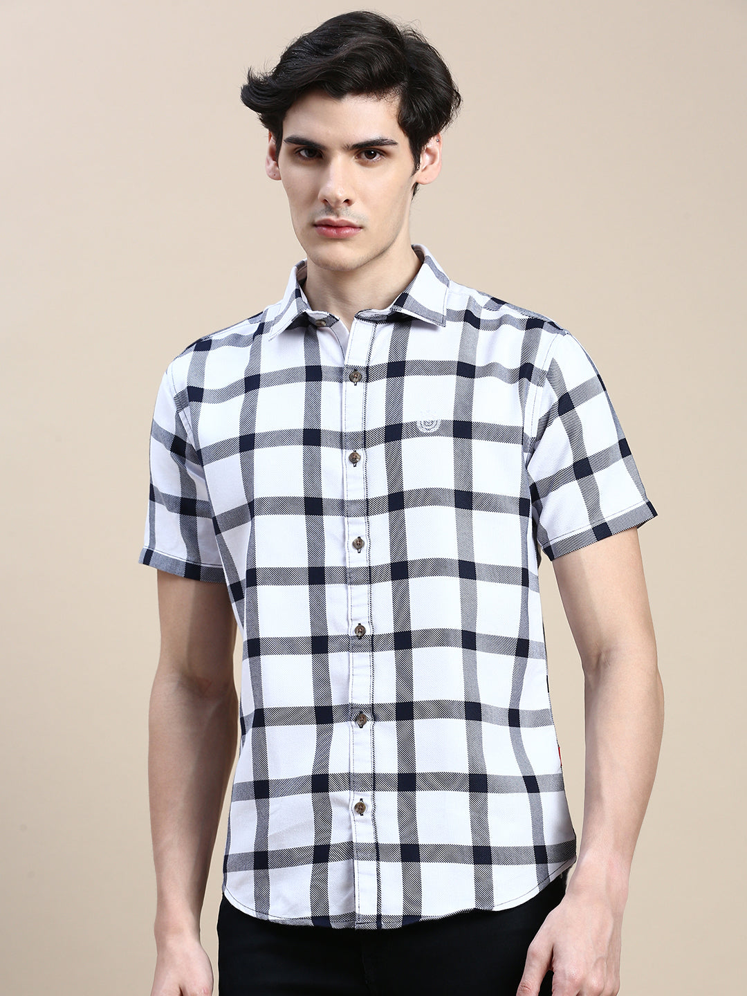 Men White Checked Casual Shirt