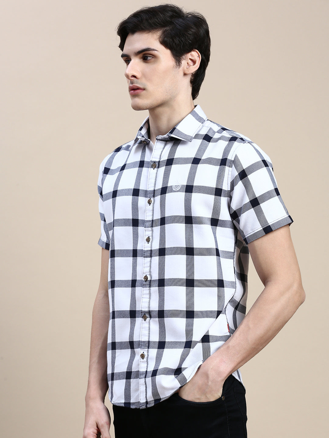 Men White Checked Casual Shirt