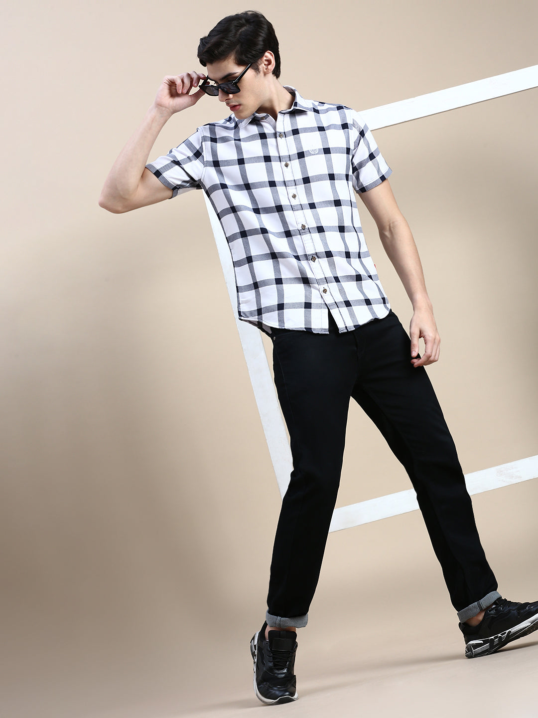 Men White Checked Casual Shirt