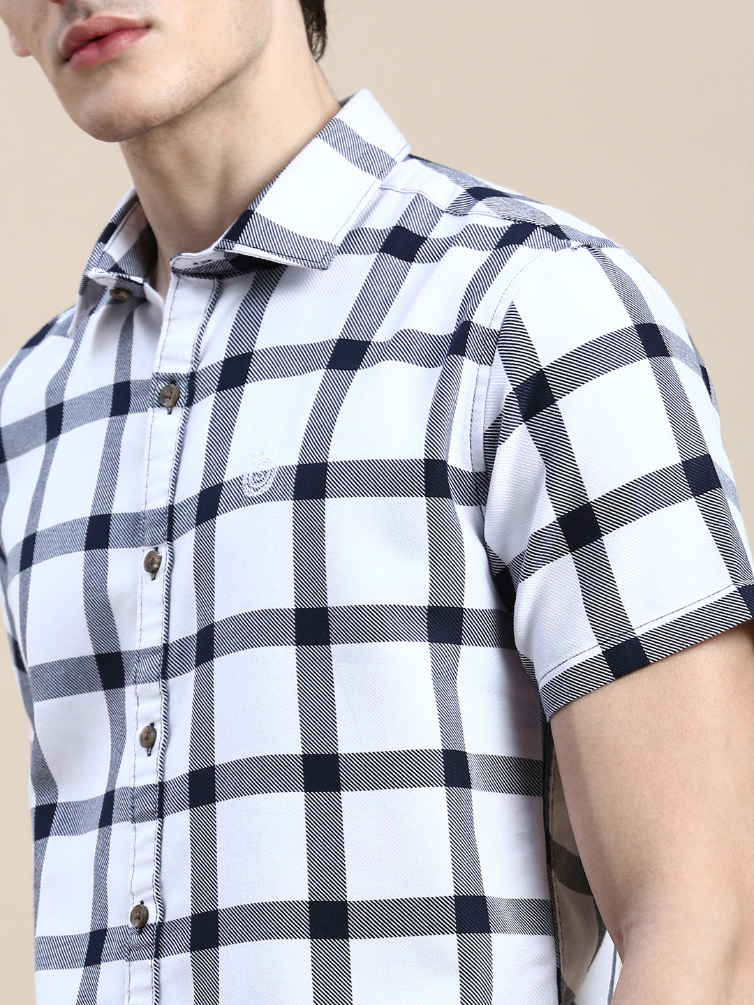 Men White Checked Casual Shirt