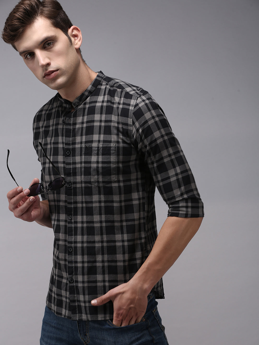 Men Black Checked Casual Shirt