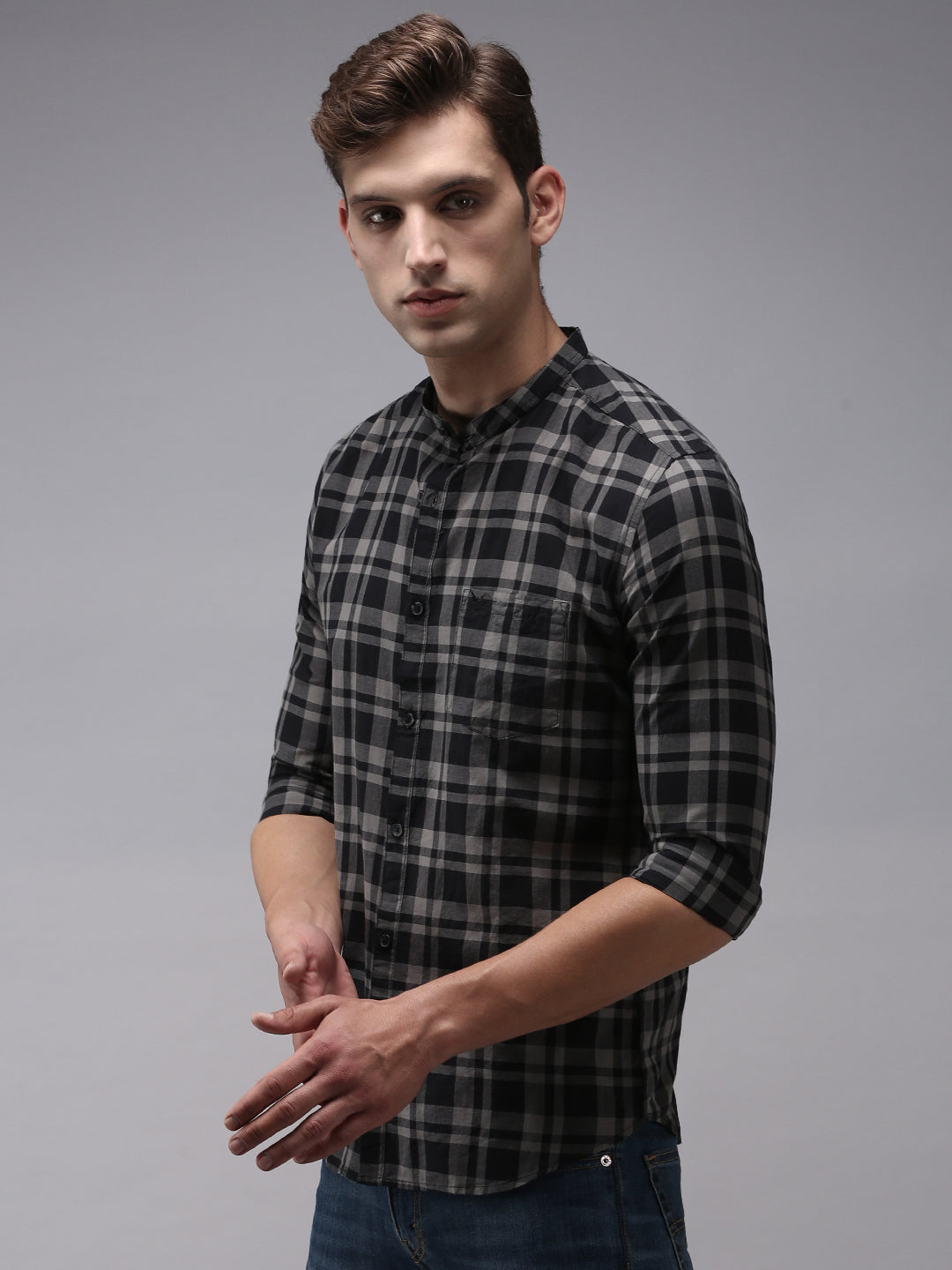 Men Black Checked Casual Shirt