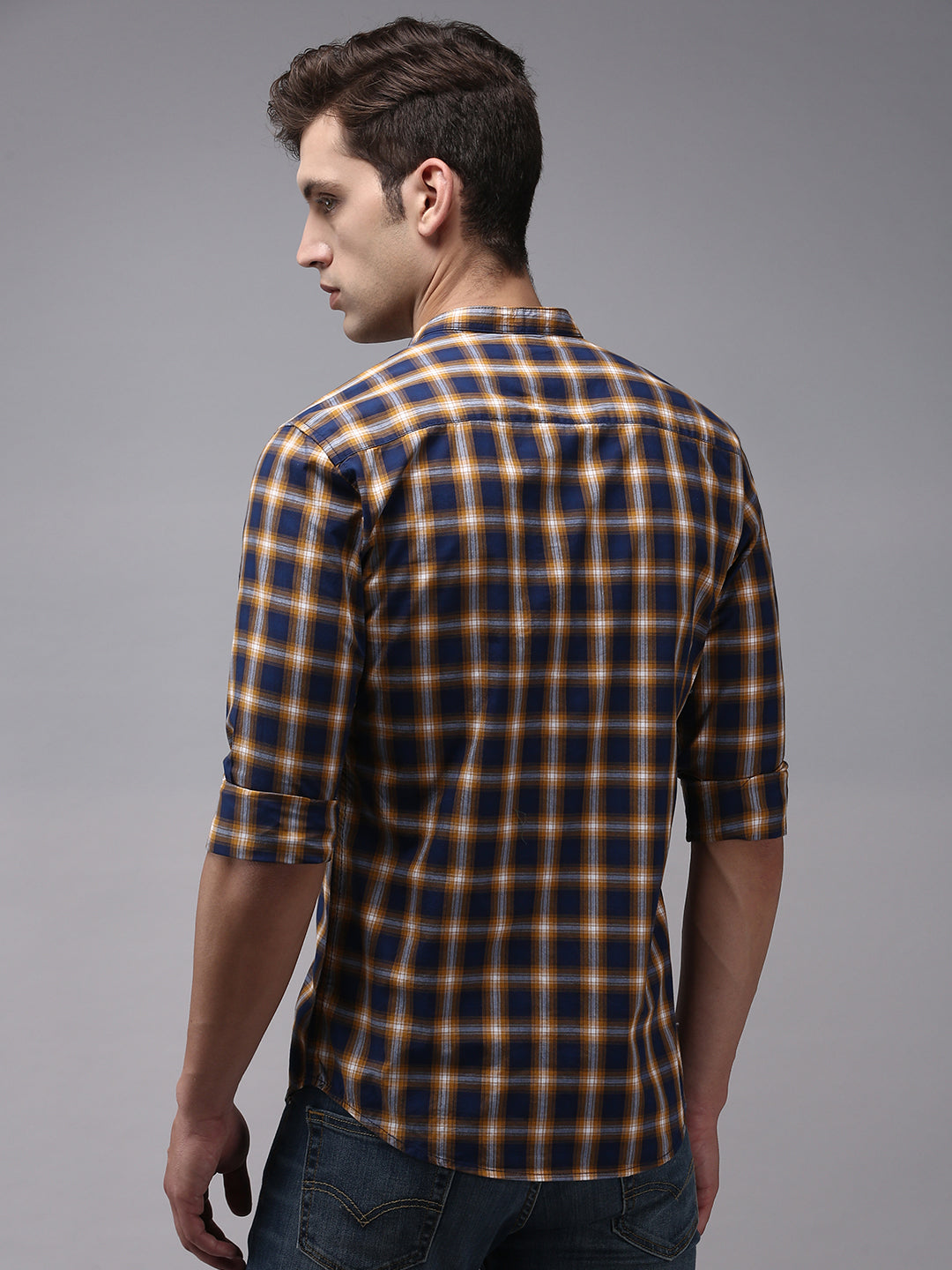 Men Blue Checked Casual Shirt