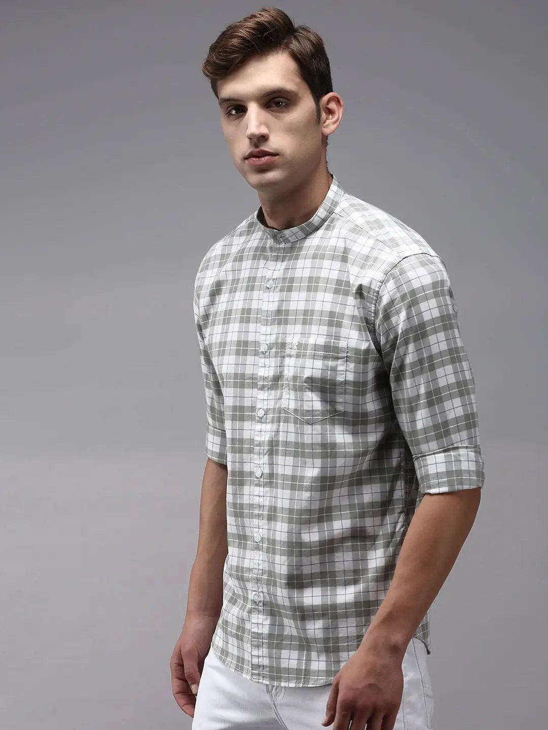 Men's White Checked Casual Shirt