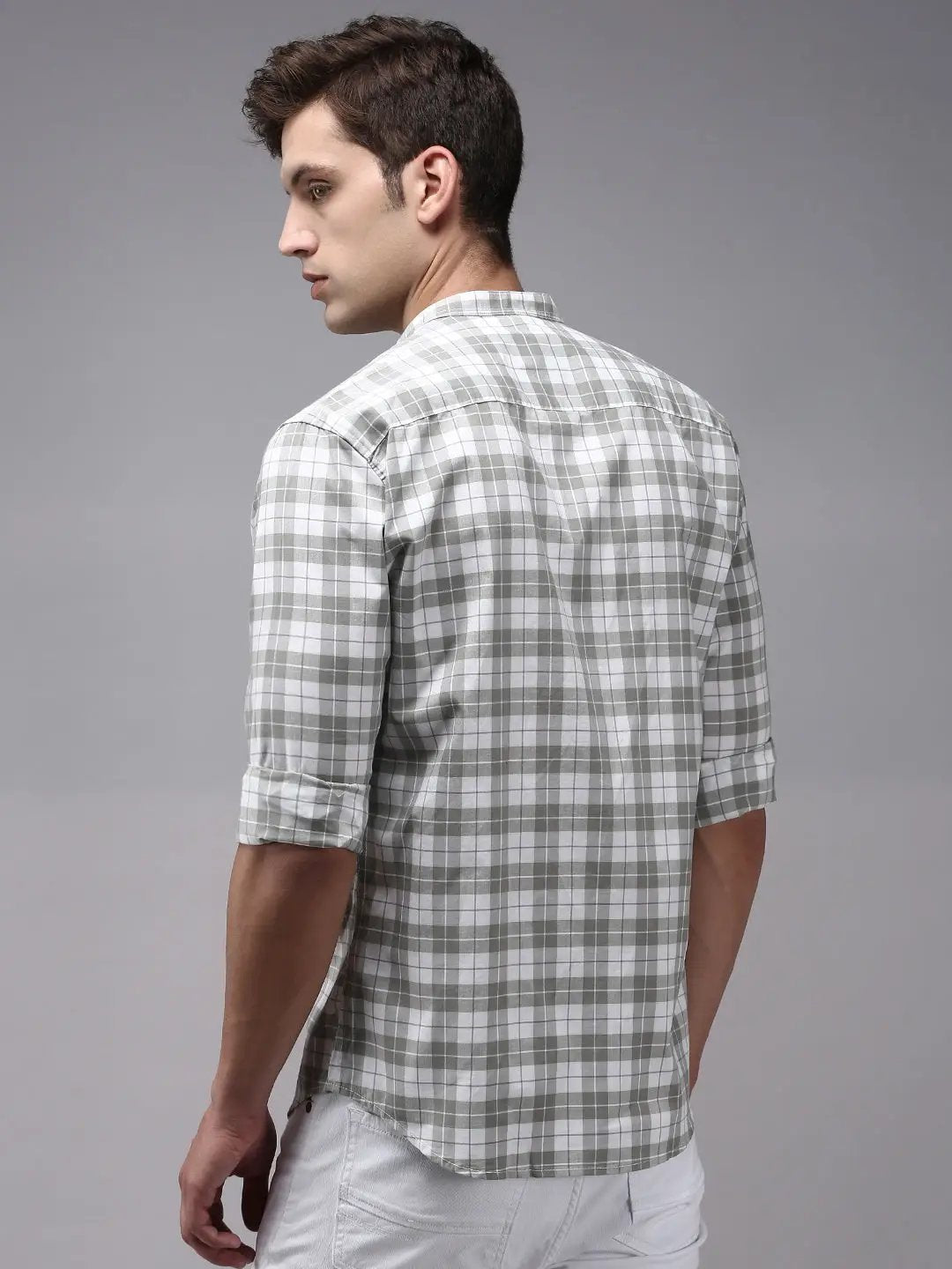 Men's White Checked Casual Shirt