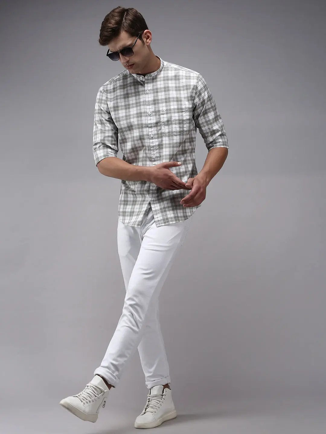 Men's White Checked Casual Shirt