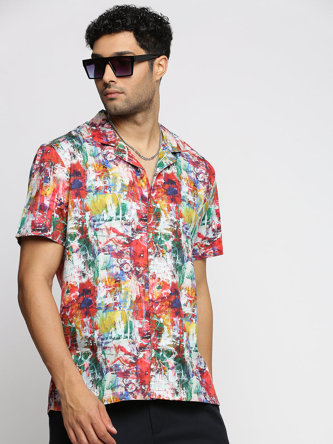 Men's Coral Abstract Printed Premium Cotton Casual Shirt