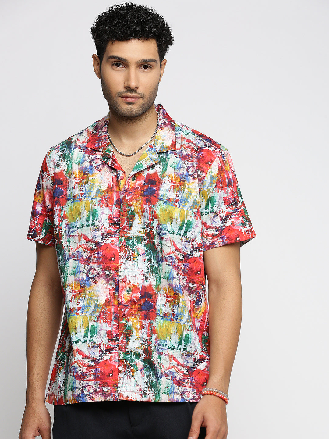 Men's Coral Abstract Printed Premium Cotton Casual Shirt