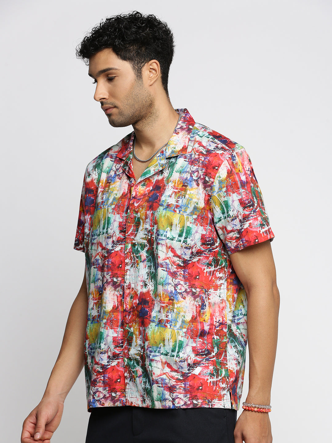 Men's Coral Abstract Printed Premium Cotton Casual Shirt