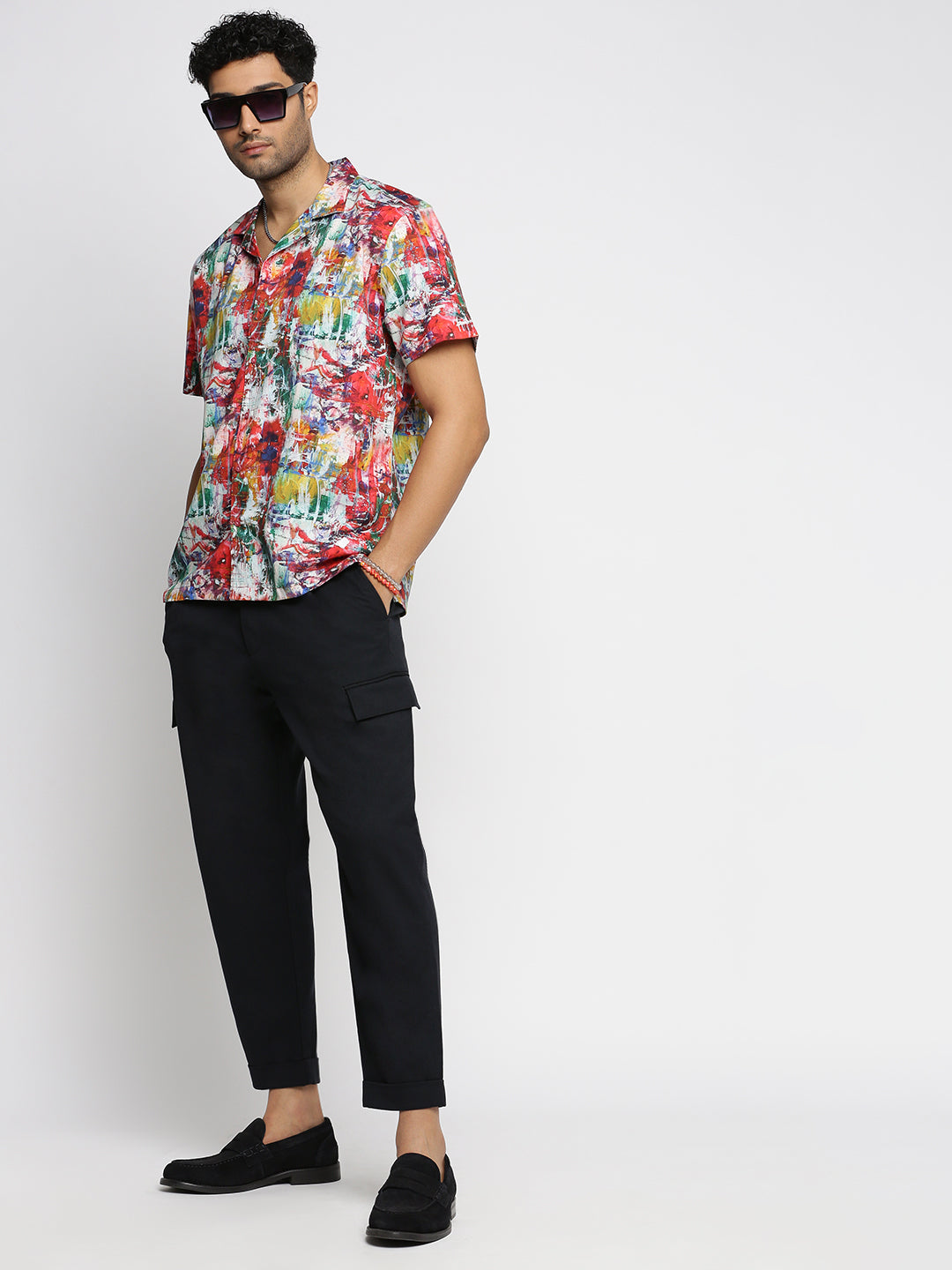 Men's Coral Abstract Printed Premium Cotton Casual Shirt
