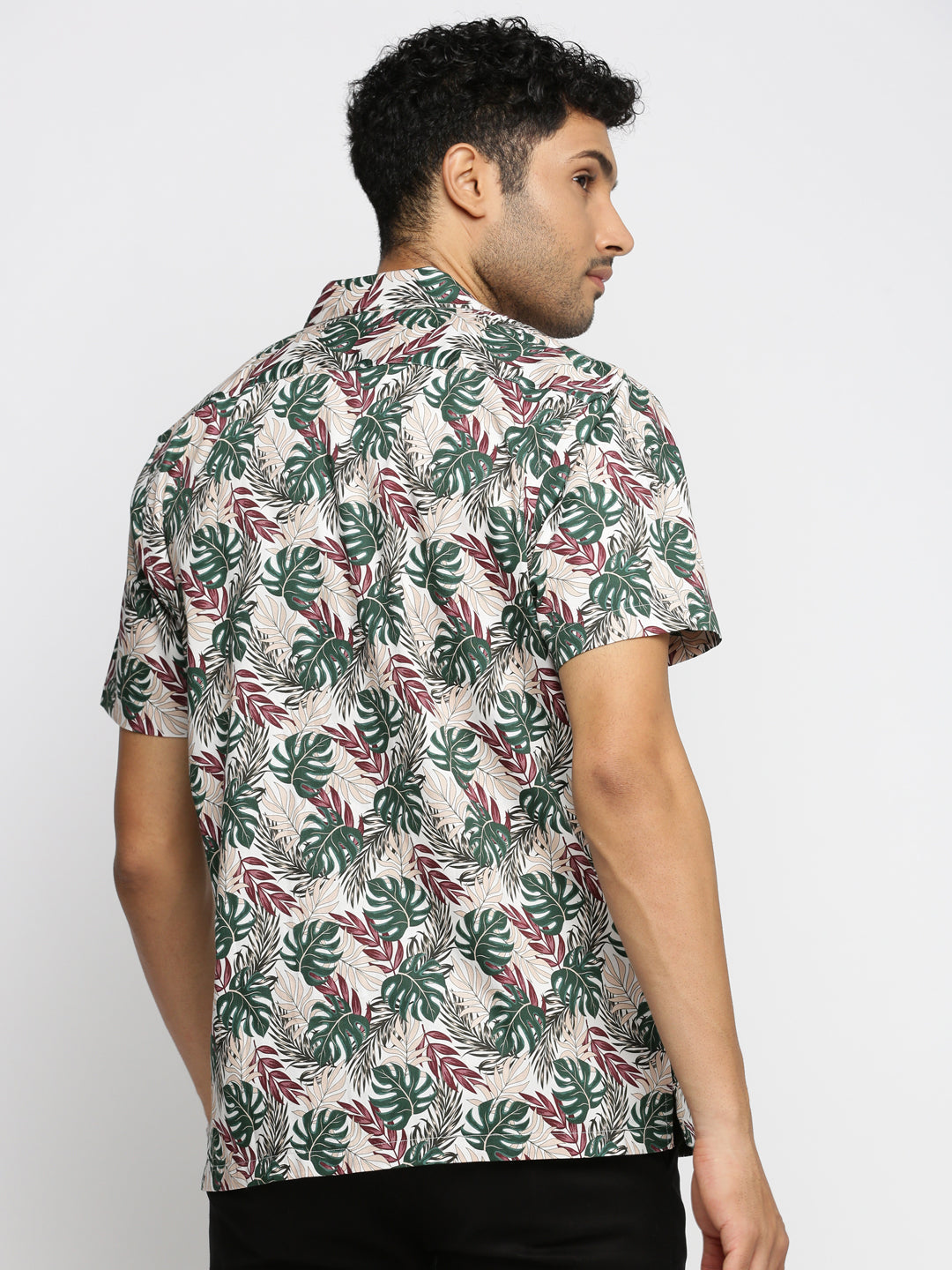 Men Green Cuban Collar Floral Shirt