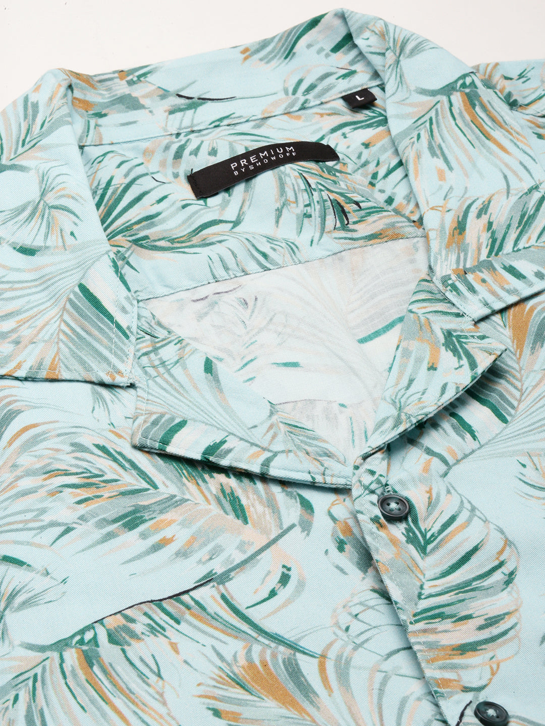 Men Sea Green Cuban Collar Floral Shirt