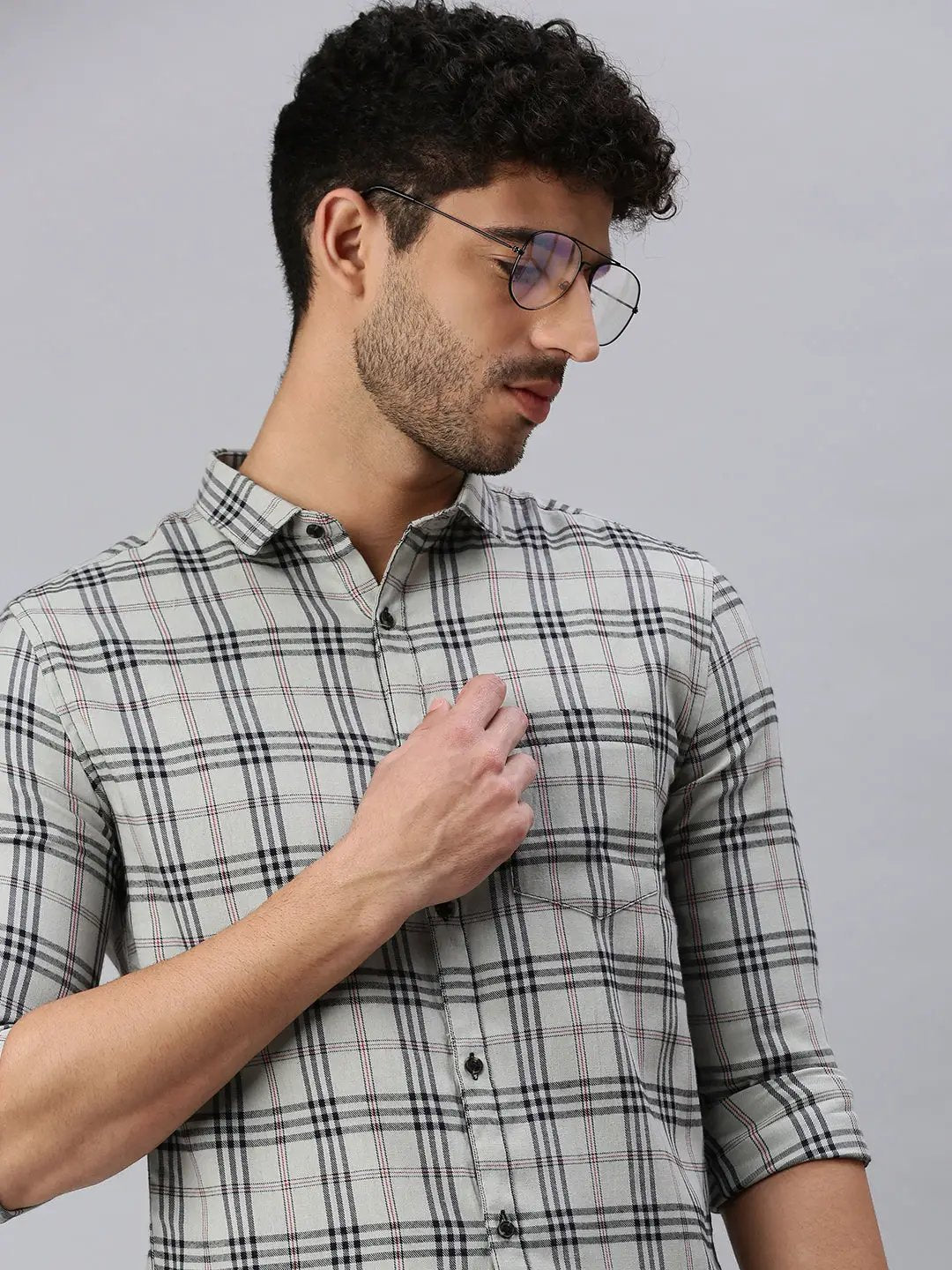 Men's Grey Checked Casual Shirt