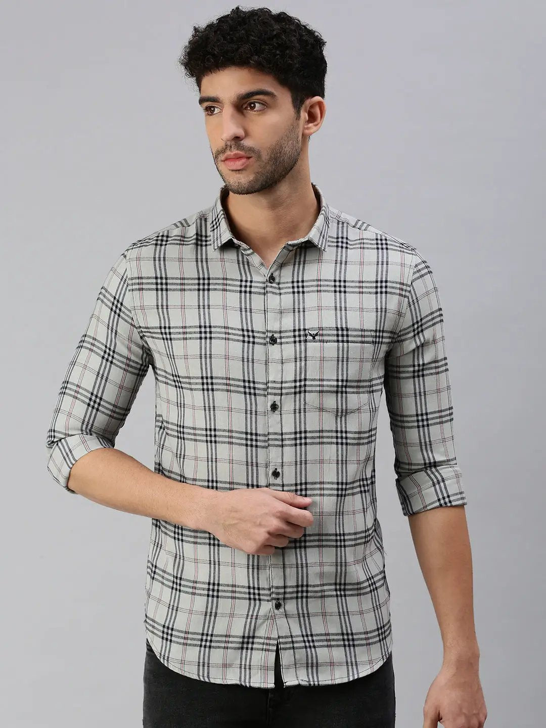 Men's Grey Checked Casual Shirt