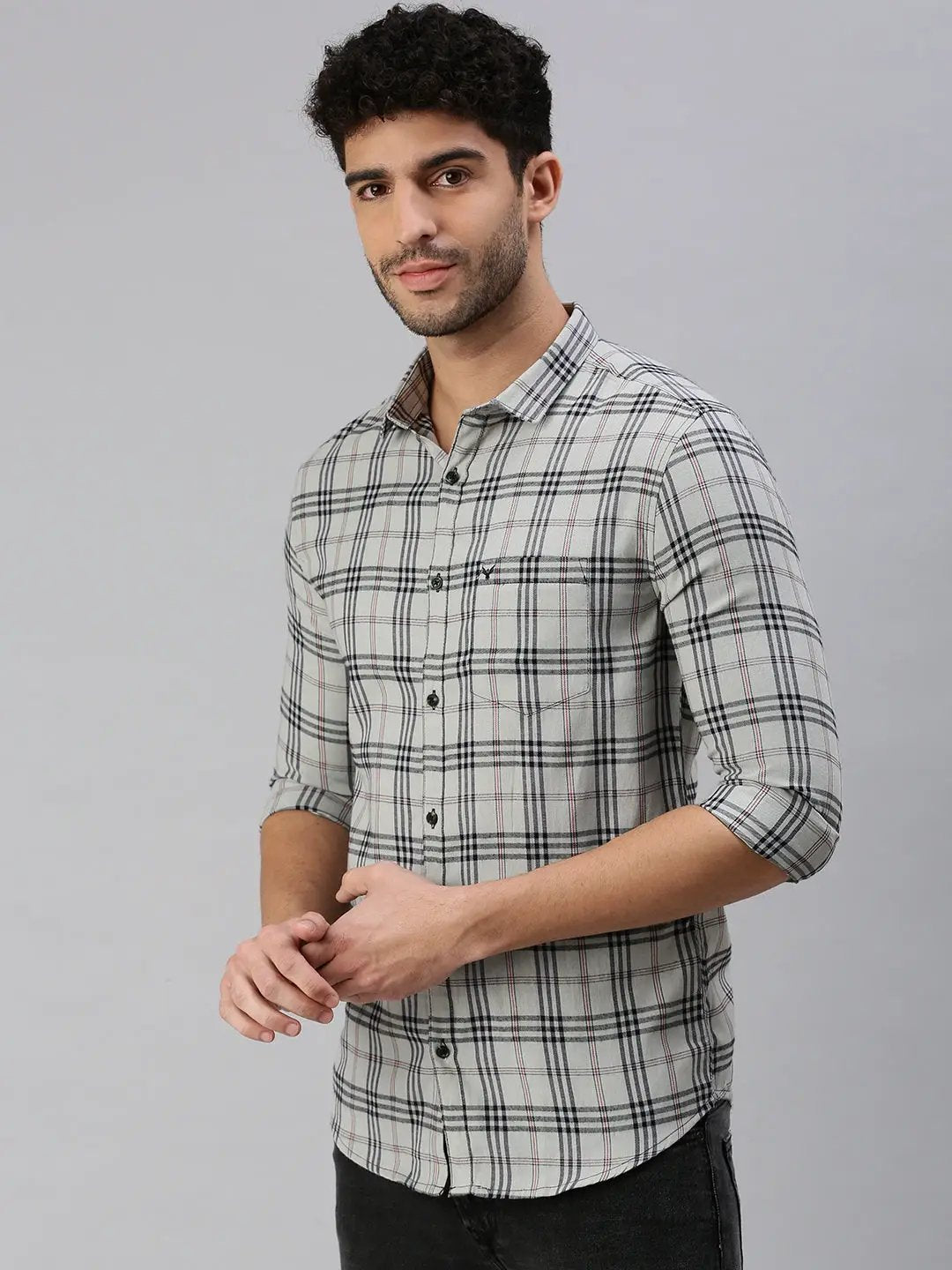 Men's Grey Checked Casual Shirt