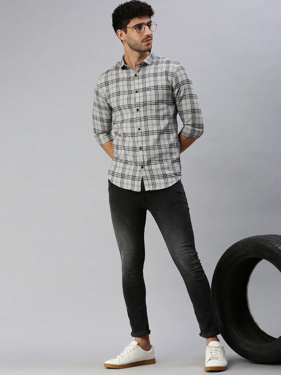 Men's Grey Checked Casual Shirt