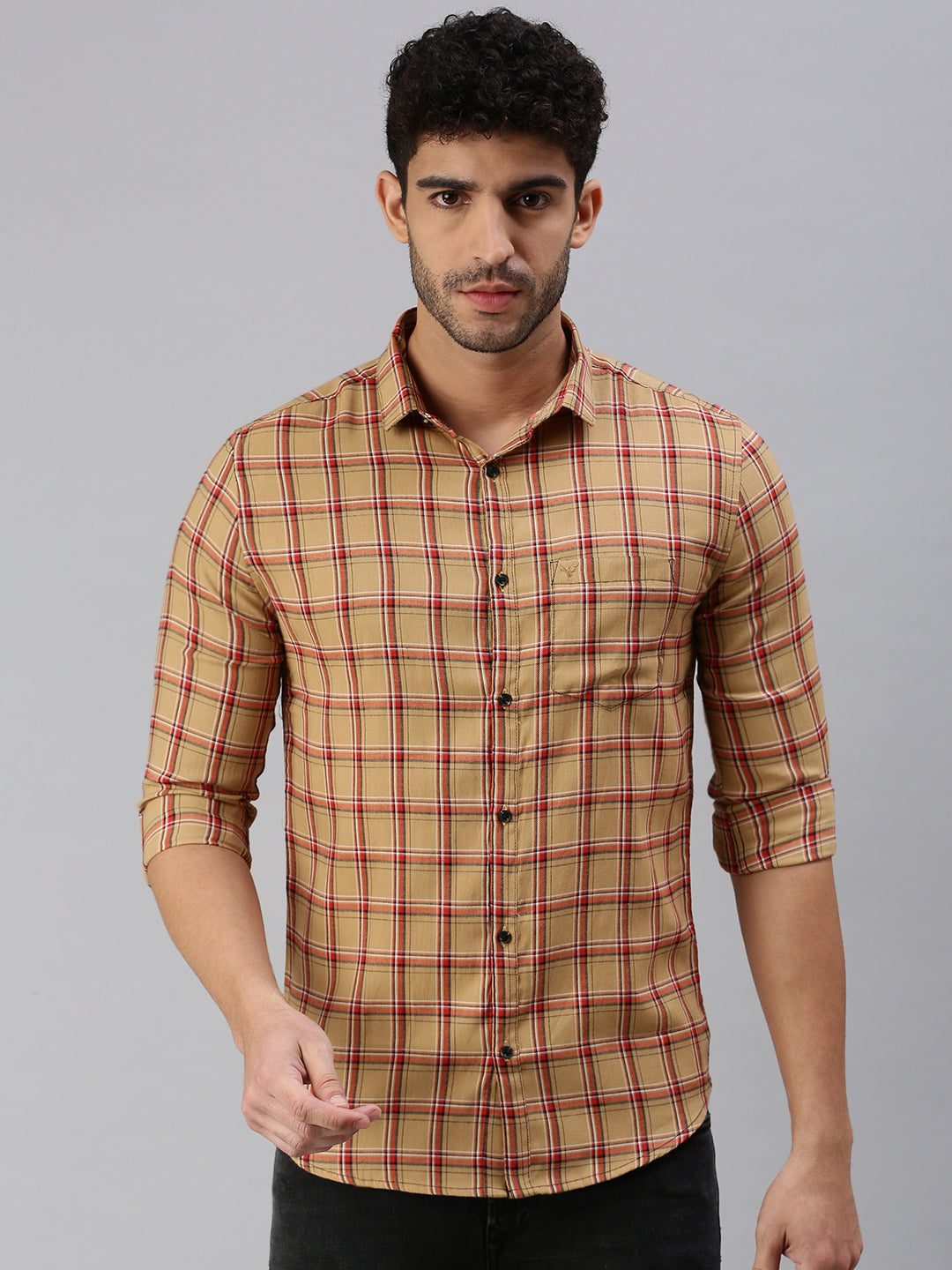 Men Brown Checked Casual Shirt