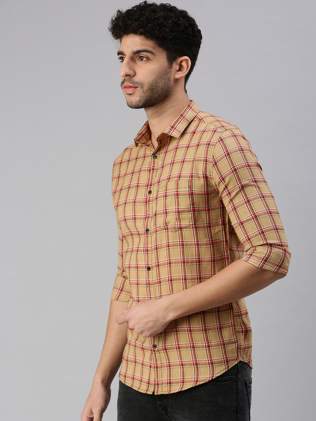 Men Brown Checked Casual Shirt