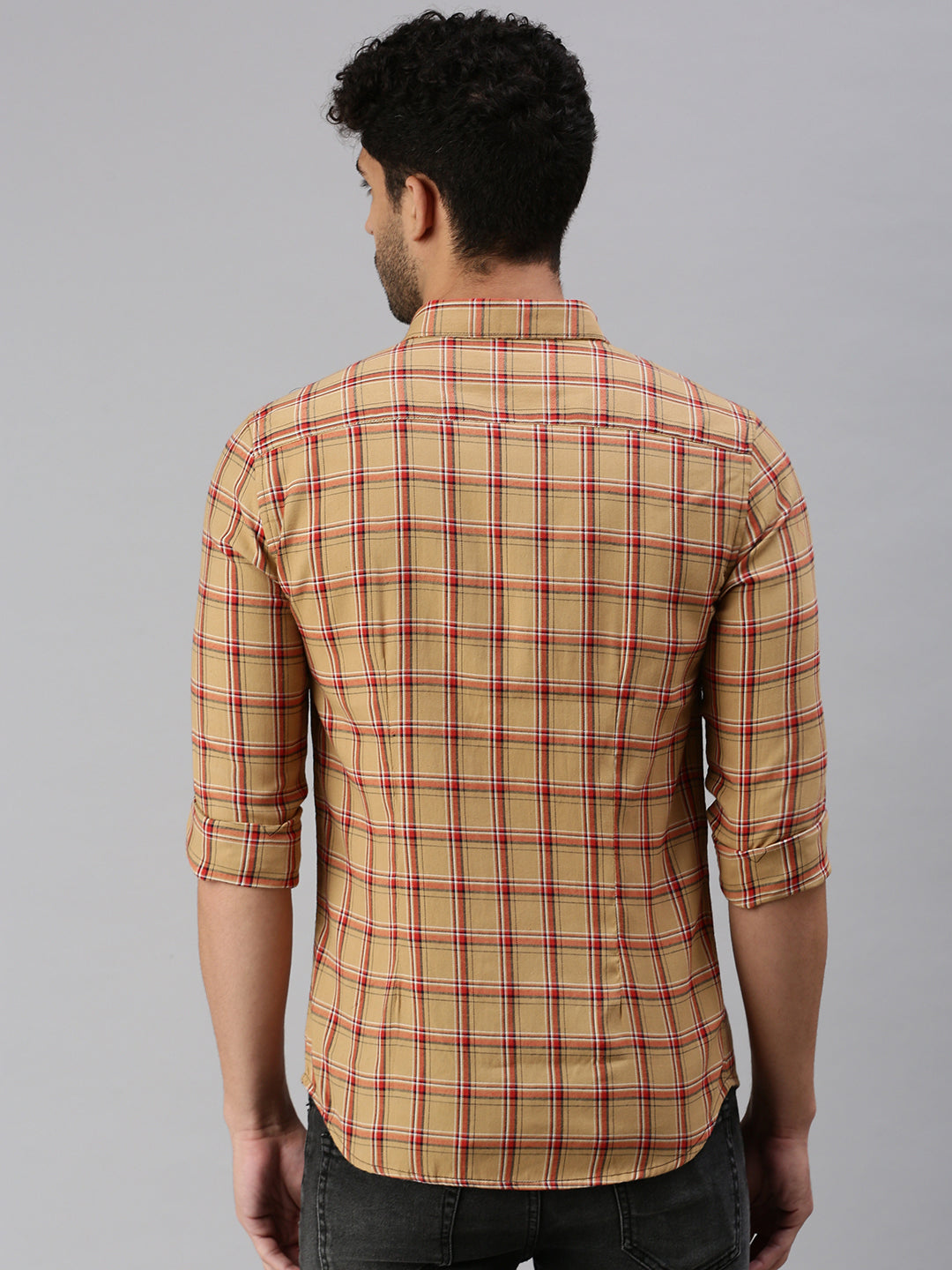 Men Brown Checked Casual Shirt