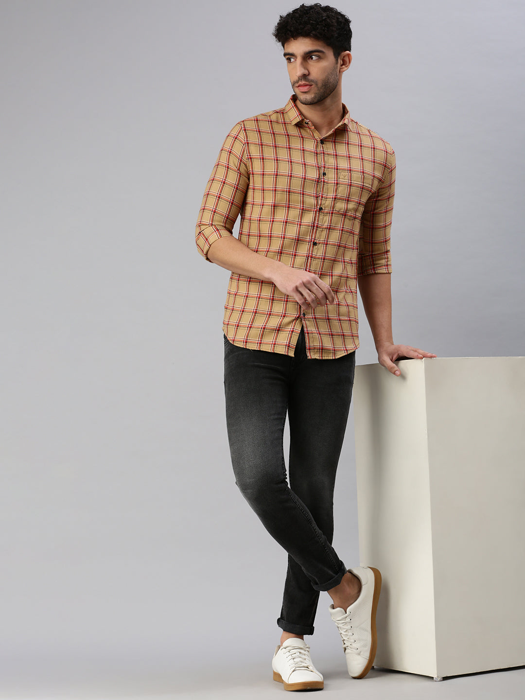 Men Brown Checked Casual Shirt